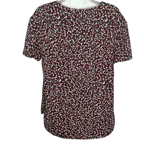 Tory Burch maroon blue white lightweight patterned short sleeve v-neck top small - Picture 4 of 8